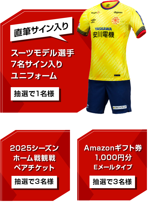 サイン入りユニフォーム、ホーム戦ペアチケット、Amazonギフト券1000円分